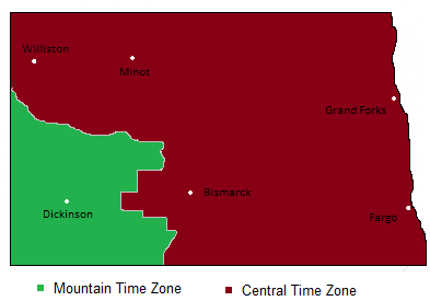 Time Zones In North Dakota, Usa -- Timebie